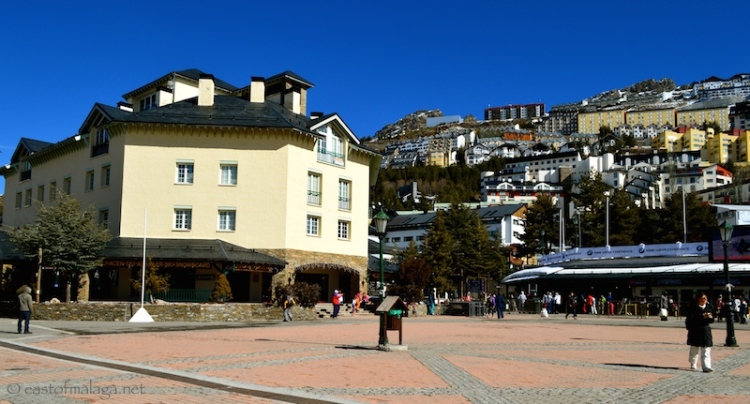 Square in the centre of Pradollano, Sierra Nevada ski village, Spain